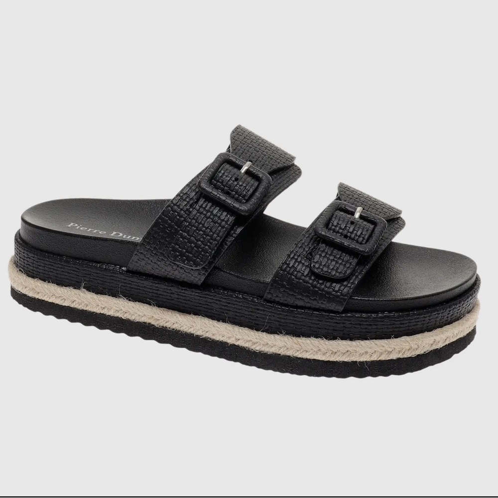 Pierre Dumas Black Textured Platform Sandals